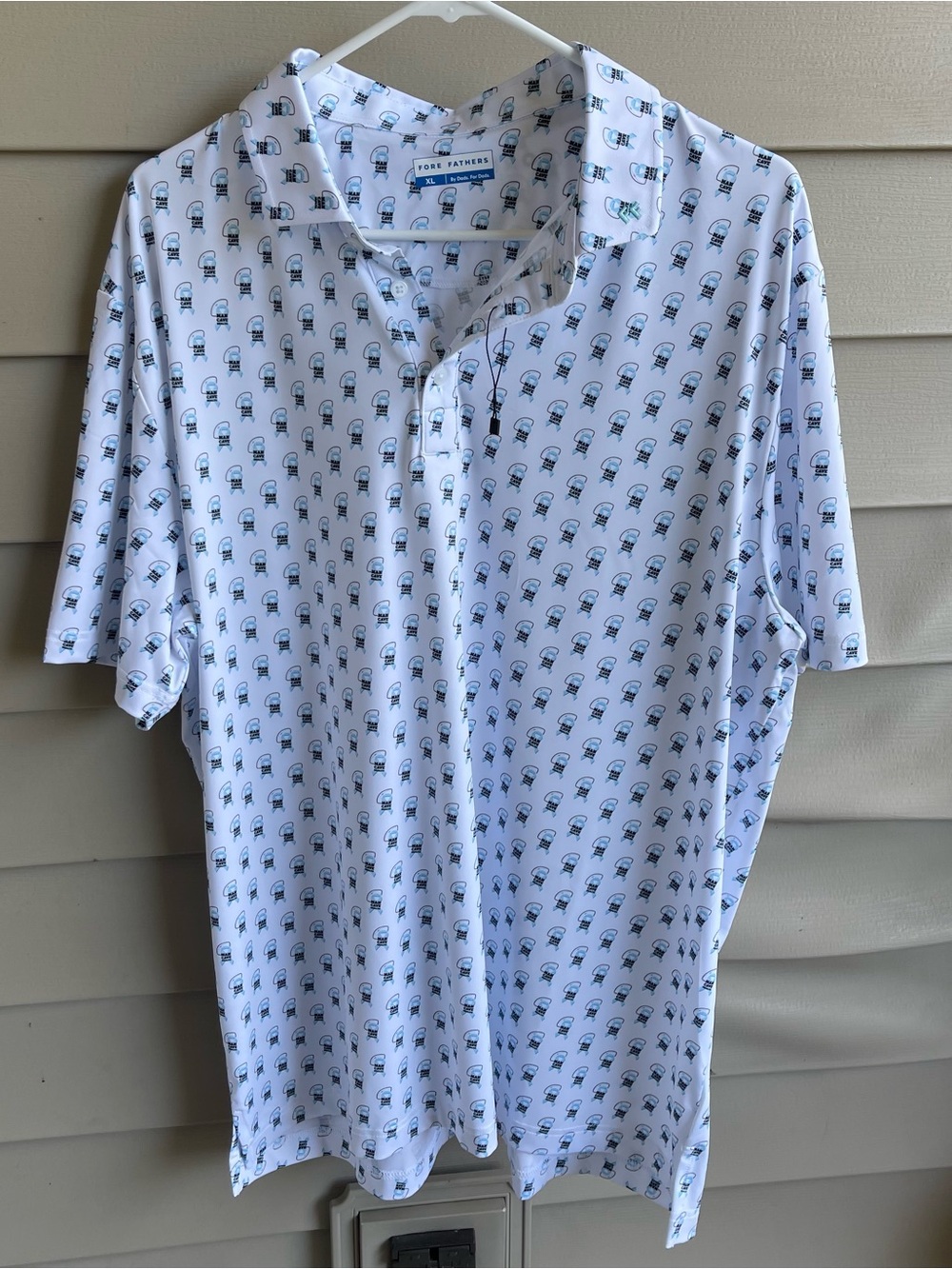 Fore Fathers Men's White Man Cave Health XL Golf Polo‎ Shirt Performance UV